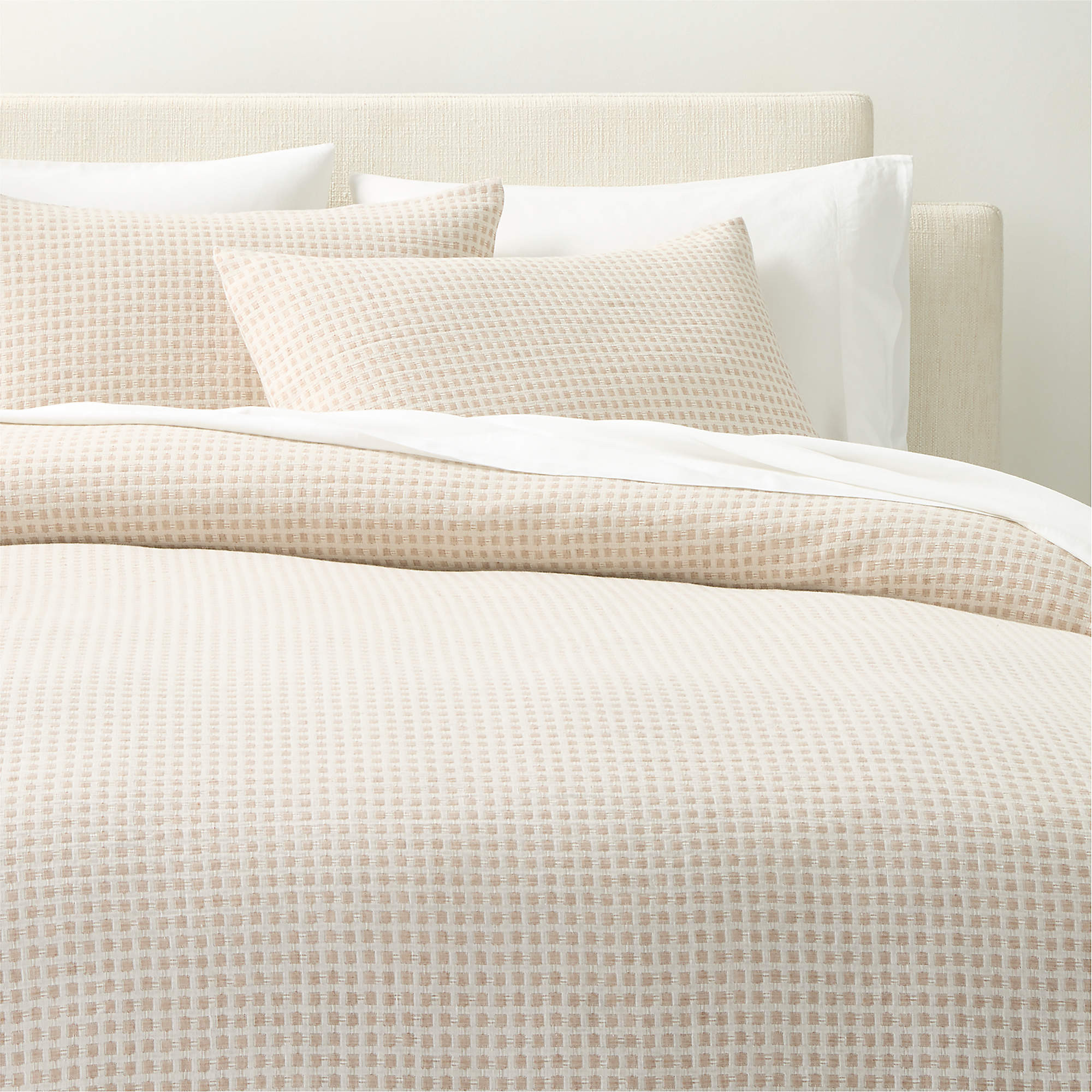 Sadira Organic Cotton Jacquard White with Taupe King Duvet Cover + Reviews | CB2 | CB2