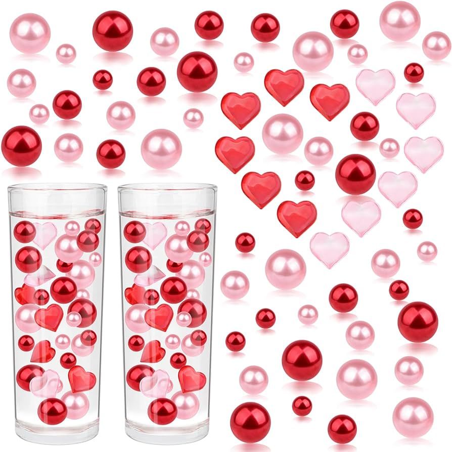 10152 pcs Valentine's Day Vase Filler Pink and Red Pearl Beads Heart Floating Vase Fillers for W... | Amazon (US)