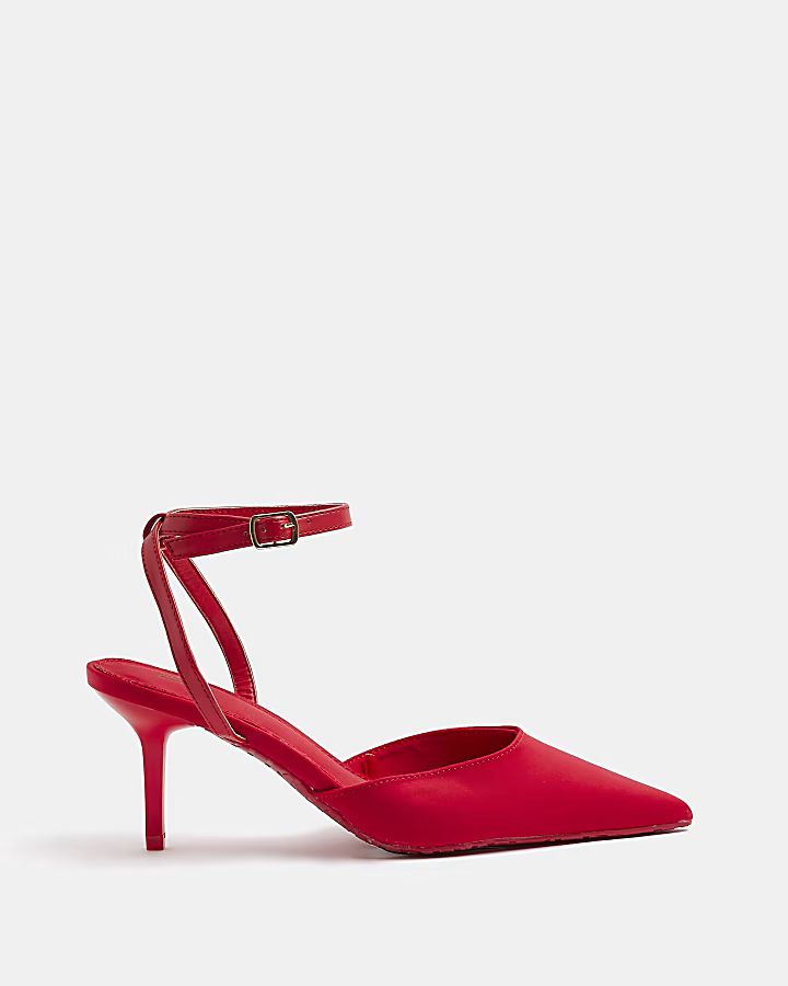 Red wide fit sling back heeled court shoes | River Island (UK & IE)