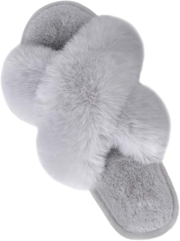 Women's Cross Band Slippers Soft Plush Furry Breathable Open Toe House Shoes Indoor Outdoor Comfo... | Amazon (US)