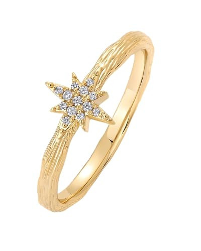 PAVOI 14K Yellow Gold Plated North Star Hammered Ring for Women | Dainty Celestial Stackable Cubic Zirconia Thin Band for Women | Size 8 | Amazon (US)