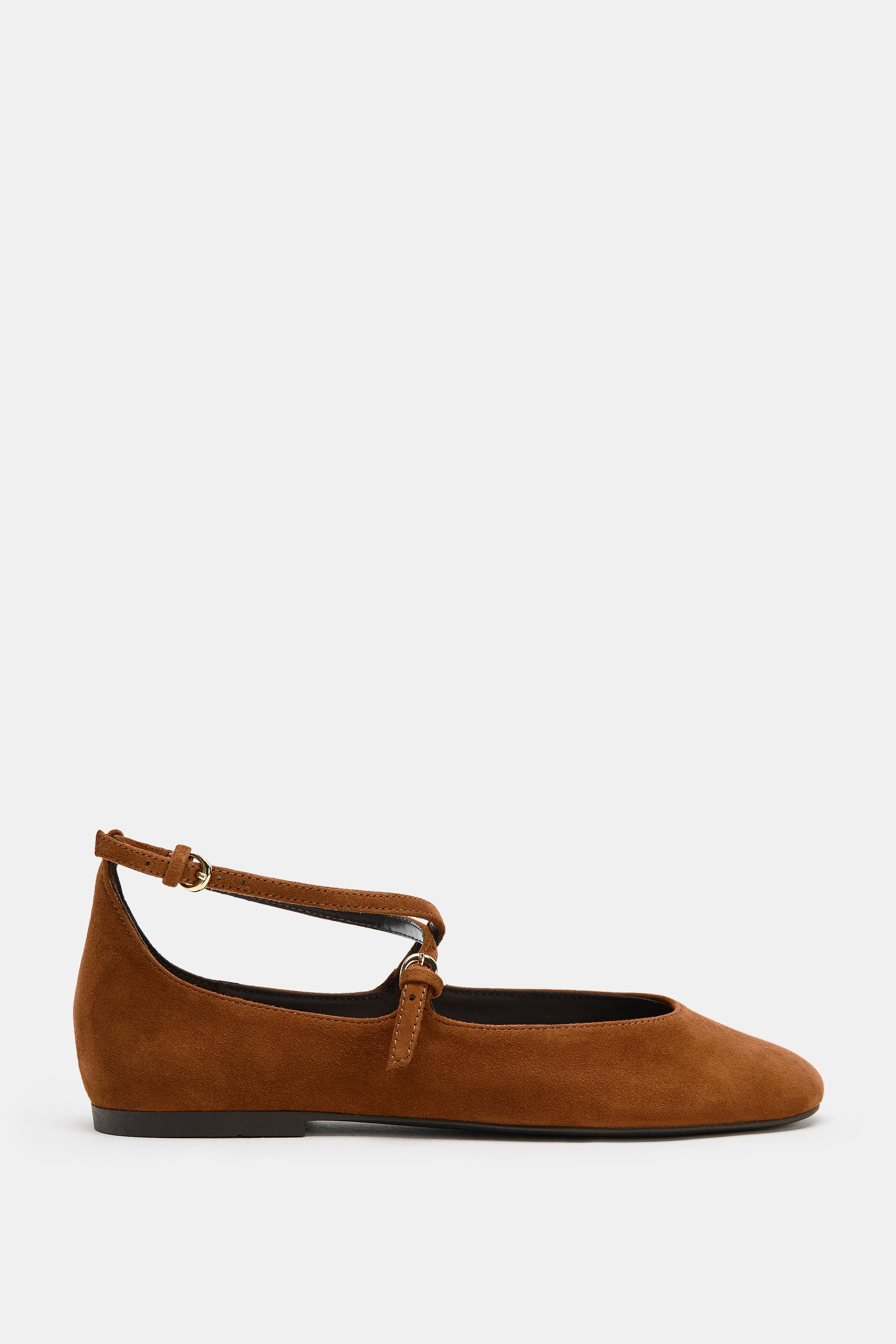 LEATHER STRAP BALLET FLATS | Zara US