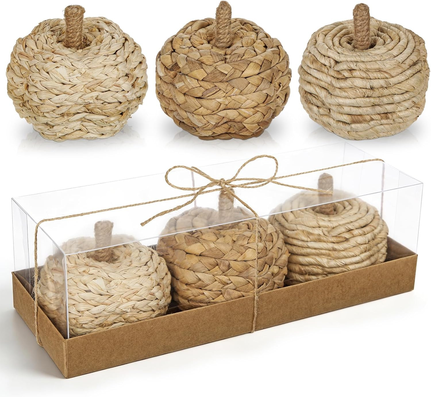 Hollyone Beige Fall Pumpkin Decor 3 PCS Faux Pumpkins Rattan Pumpkins for Decorating Foam Woven Small Fake Pumpkin Handmade Rustic Farmhouse Decor Harvest Autumn Halloween Fall Decorations for Home | Amazon (US)