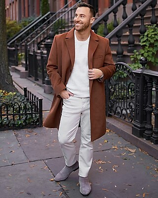 Brown Wool-Blend Water Resistant Topcoat | Express
