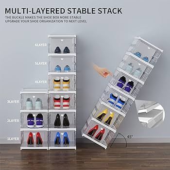 TIDYAVE Shoe Boxes Clear Plastic Stackable, Shoe Storage Organizer Boxes Easy Installation All in... | Amazon (US)