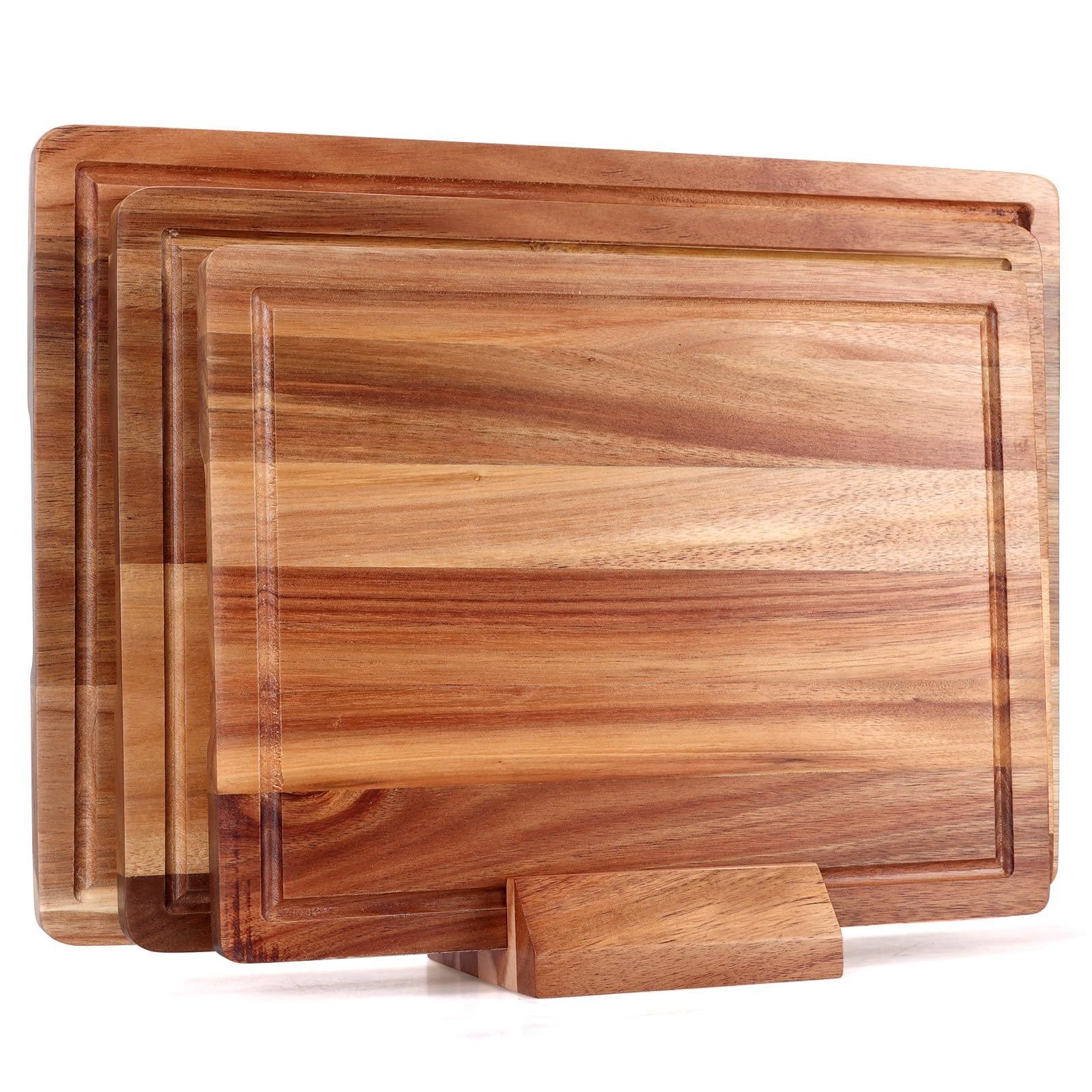 Extra Large Acacia Wood Cutting Board Set of 3 Wooden Chopping Board With Holder Fruit Cutting Bo... | Amazon (US)