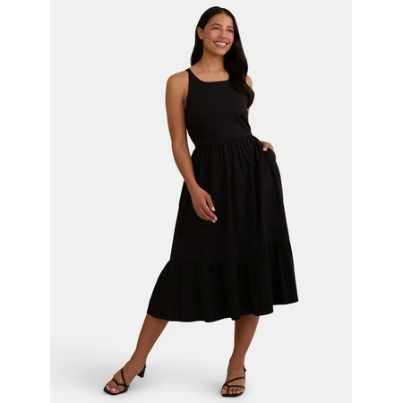 Time and Tru Women s Tie Back Midi Dress Sizes XS-XXXL | Walmart (US)