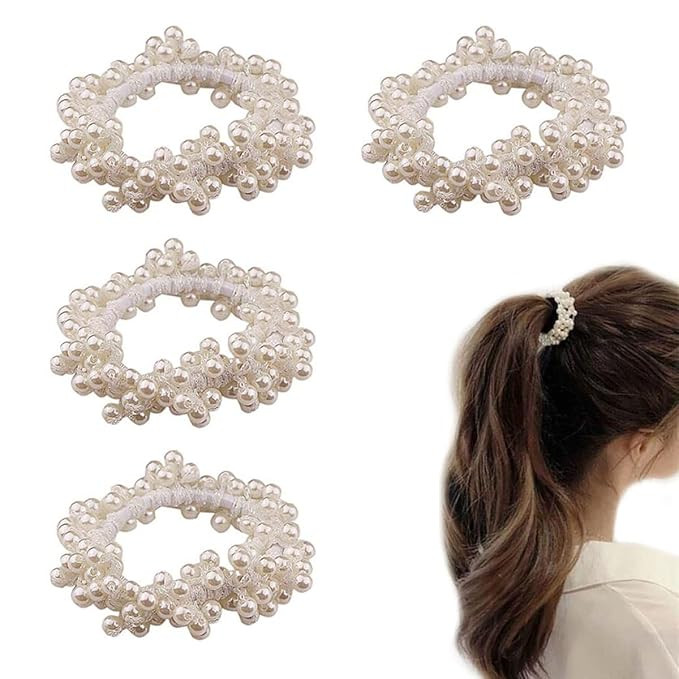 QULSE Pearl Hair Ties White Weave Hair Scrunchies Stretch Hair Rope Accessories for Women and Gir... | Amazon (US)