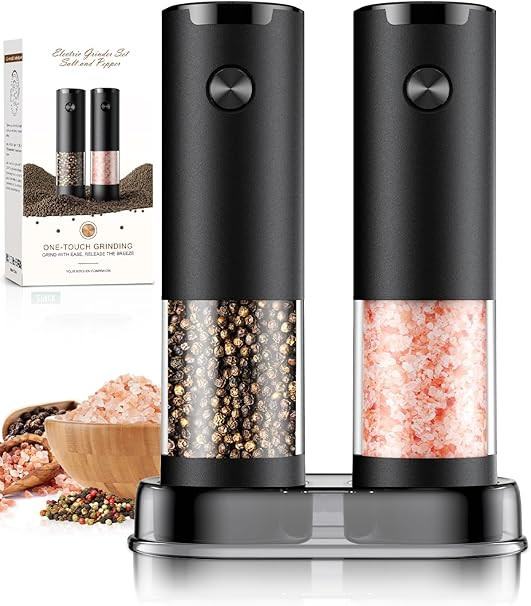 Electric Salt and Pepper Grinder Set Automatic Battery Pepper Mill Shakers Adjustable Coarseness ... | Amazon (US)