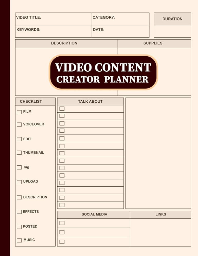 Video Content Creator Planner: Notebook for Tracking & Planning Your Social Media Content with Ea... | Amazon (US)