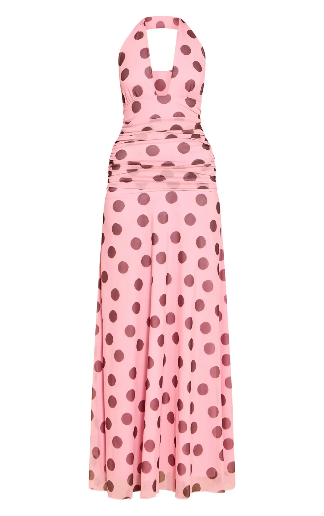 Pink Polka Dot Chiffon Halterneck Maxi Dress | PrettyLittleThing | PrettyLittleThing UK