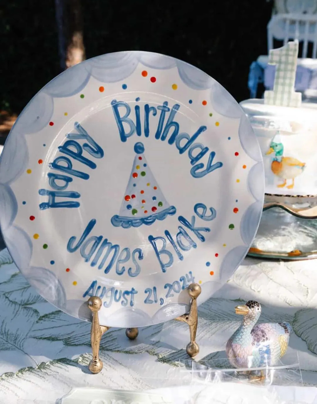 Personalized Boys Birthday Plate: Hand-Painted Ceramic Party Hat colorful dots | Etsy (US)