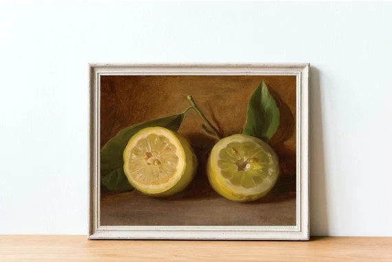 Lemon Still Life Painting, Lemon decor, Printable vintage art, Antique oil Painting, Cottage kitc... | Etsy (US)