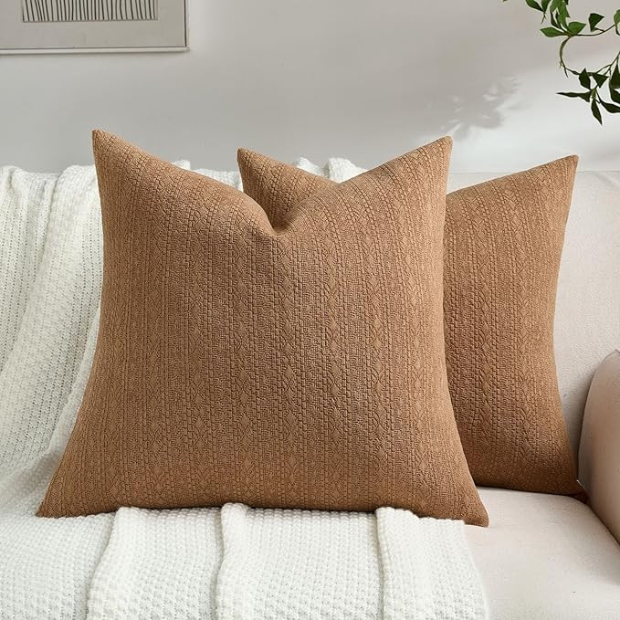 FUTEI Tobacco Chenille Throw Pillow Covers 20x20 Inch Set of 2,Luxuriously Soft Argyle Textured C... | Amazon (US)