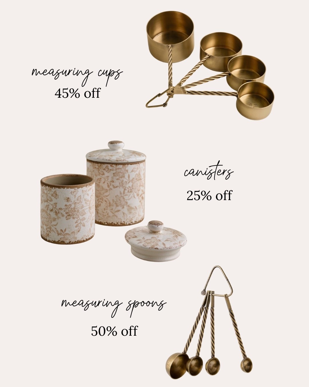 Just ordered these gorgeous kitchen accessories for our new kitchen! 🤎

I plan to use the distressed canisters on our floating shelves. The measuring cups and spoons will replace our old plastic ones. They are both functional and beautiful!🤩
•••
Cyber sale, home sale, magnolia home, kitchen decor, kitchen accessories, measuring spoons, measuring cups, aesthetic kitchen, kitchen finds 

#LTKFindsUnder50 #LTKHome #LTKSaleAlert
