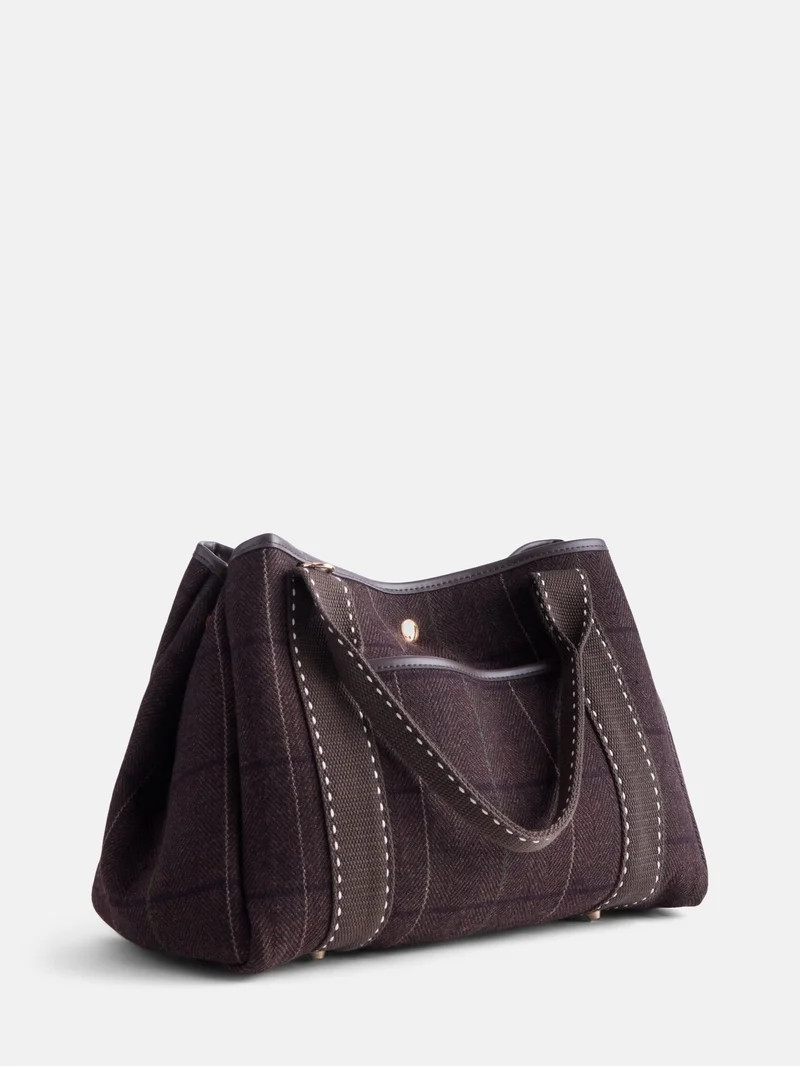 Free Assembly Women\u2019s Plaid Medium Tote Handbag, Dark Brown | Walmart (US)