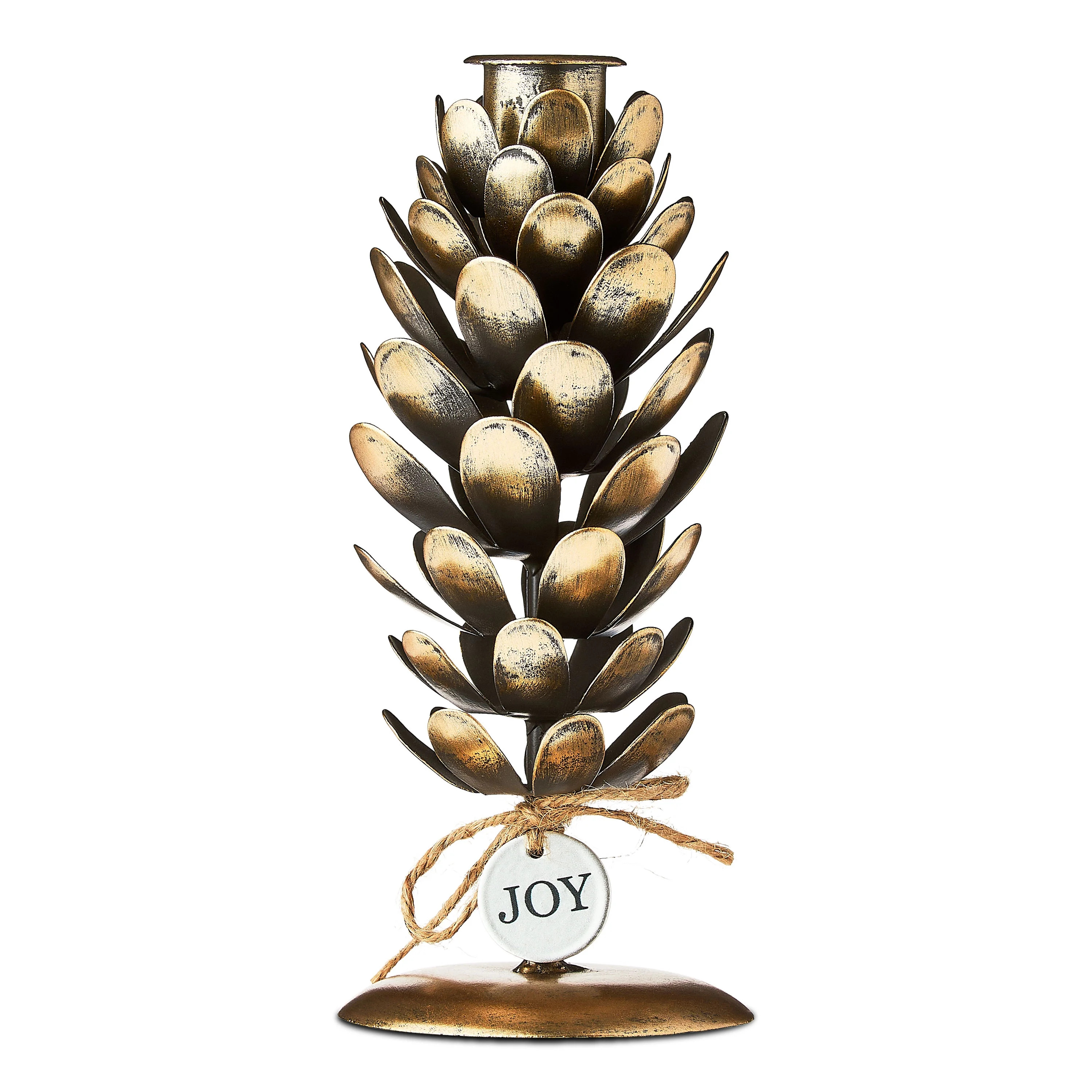 Small Brown and Gold Iron Pinecone Christmas Taper Candle Holder, 7", by Holiday Time | Walmart (US)