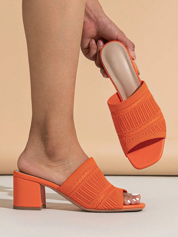 Women Single Band Chunky Heeled Sandals, Fashionable Outdoor Fabric Mule Sandals | SHEIN