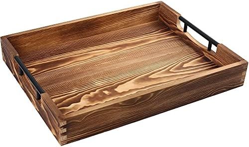 LotFancy Large Ottoman Tray for Living Room, 17x13'' Wood Serving Tray with Handles, Home Décor ... | Amazon (US)