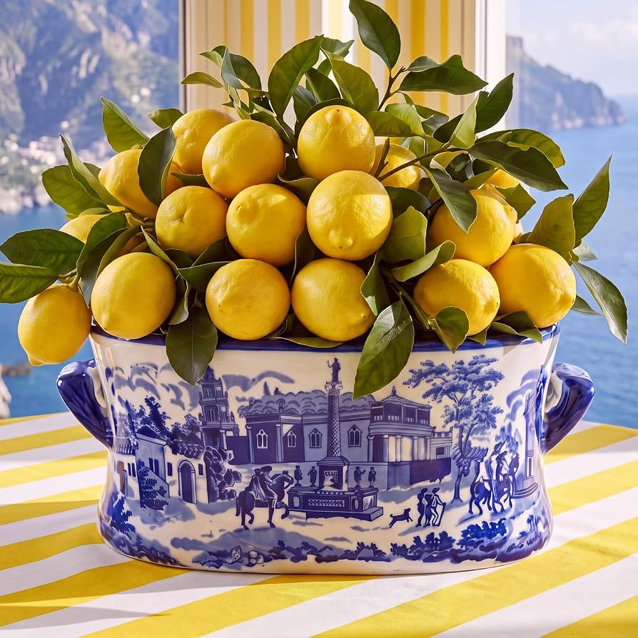 LemonRoad Blue and White Ceramic Planter Lemon Vase | Amazon (US)