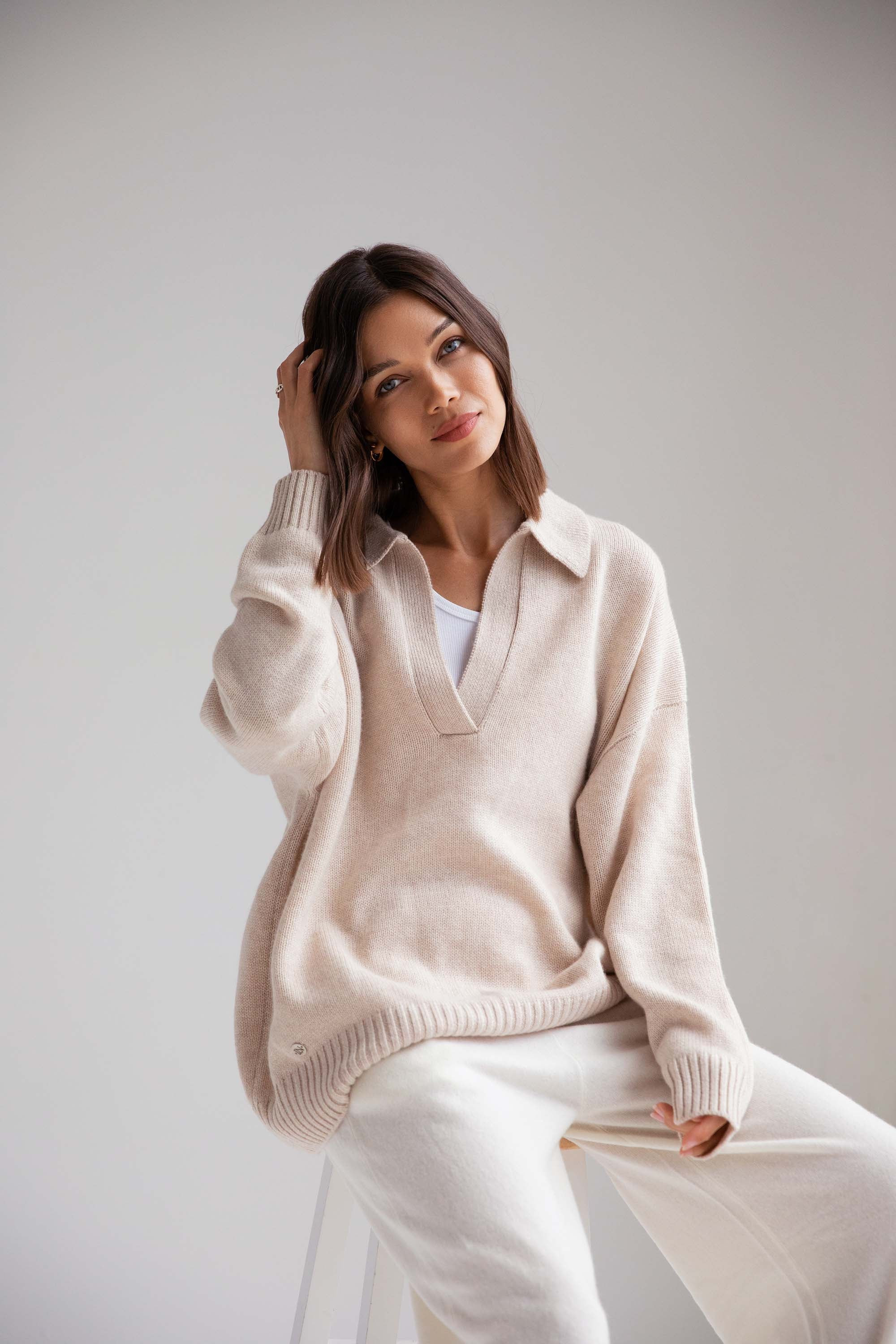 The Cashmere Collar Sweater in Sandstone | Lucy Nagle Designs