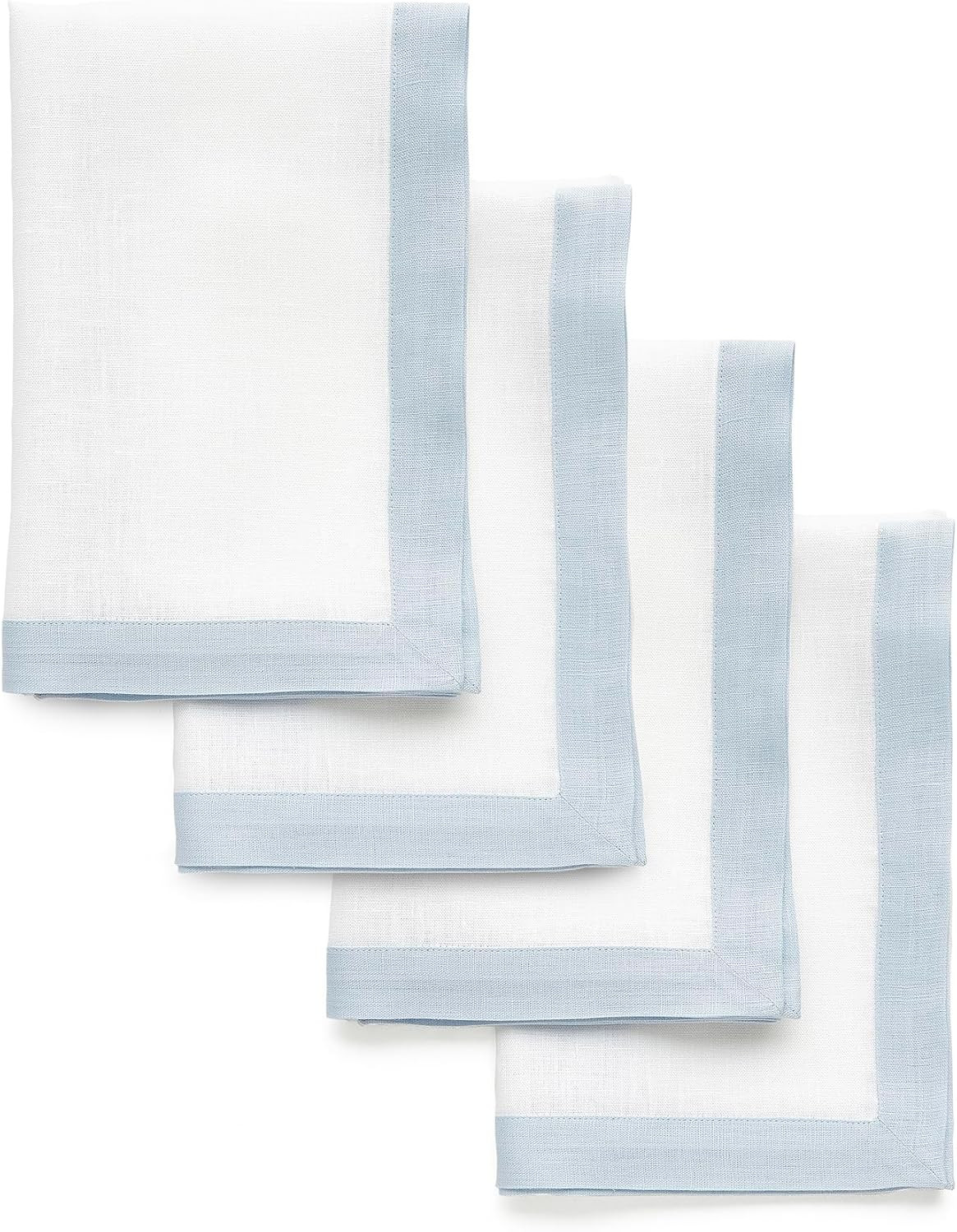 Solino Home 100% Linen Napkins, 20 x 20 in, Blue and White Border, Set of 4 | Amazon (US)