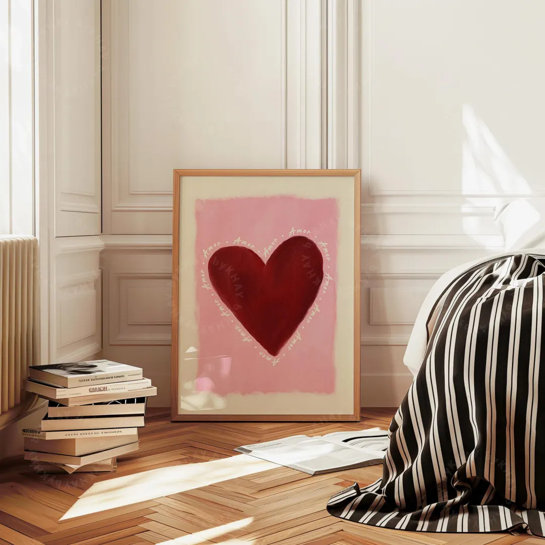 Amor Love Heart Print, Red Pink Vintage Style Painted Wall Art, Love Wall Art, Trendy Aesthetic V... | Etsy (US)