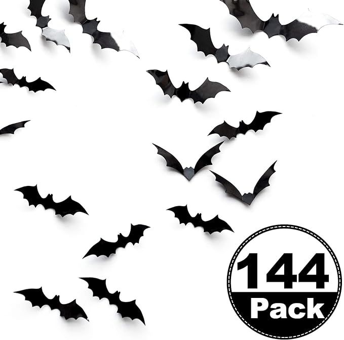 Boao 144 Pieces Halloween Scary Plastic 3D Bats Wall Decals Stickers, DIY Halloween Party Supplie... | Amazon (US)
