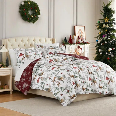 White Christmas Oversized Reversible Holiday Bedding Down Alternative Comforter Set with shams | Wayfair Professional