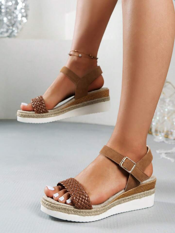 Women Braided Detail Espadrille Ankle Strap Wedge Sandals, Vacation Summer Sandals | SHEIN