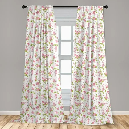 Shabby Flora Curtains 2 Panels Set Nature Blossoms Buds Flowers Lavenders Florals Leaves Ivy Artwork Window Drapes for Living Room Bedroom 56 W X 84 L Pink White and Green by Ambesonne | Walmart (US)