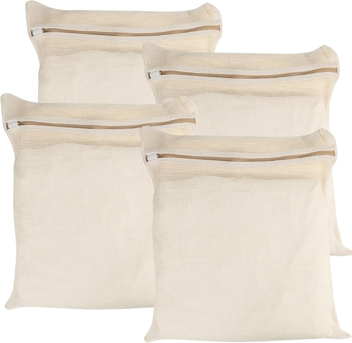 4-Piece Large Durable Organic Cotton Mesh Laundry Bags with Sturdy Zippers and Breathable Mesh ar... | Amazon (US)
