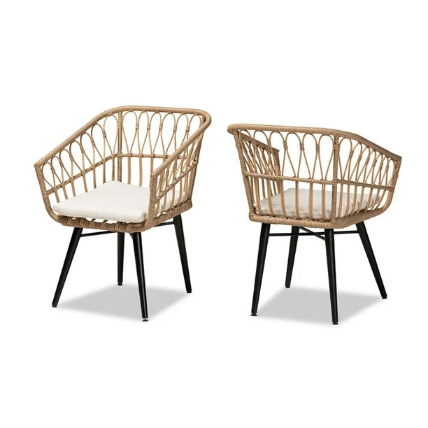 Baxton Studio Aimon Modern and Contemporary Beige Fabric Upholstered and Brown Synthetic Rattan 2... | Walmart (US)