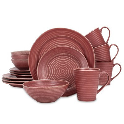 Elanze Designs Chic Ribbed Modern Thrown Pottery Look Ceramic Stoneware Plate Mug & Bowl Kitchen Dinnerware 16 Piece Set - Service for 4, Red | Target