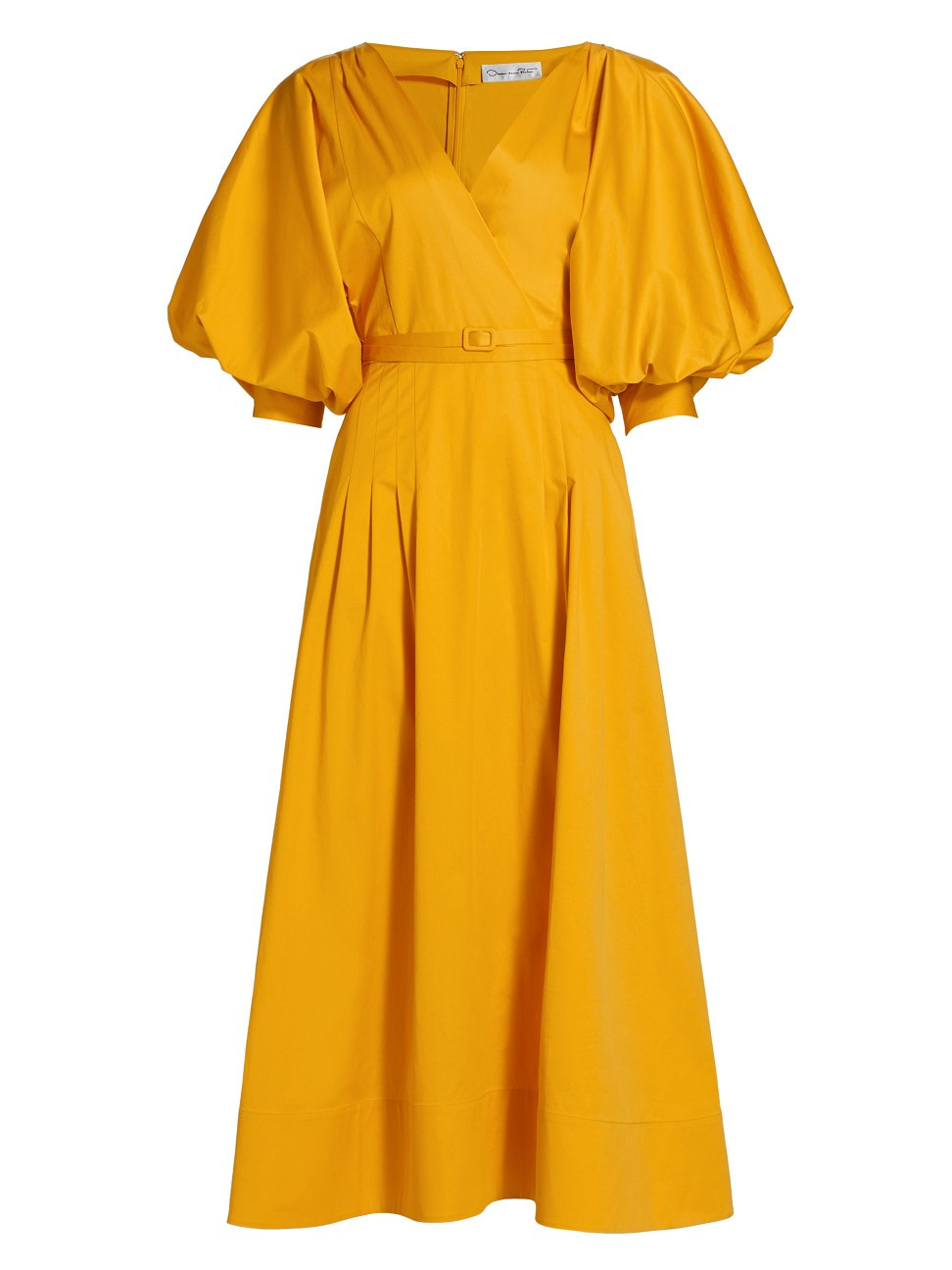 Oscar de la Renta Women's Puff-Sleeve Belted Midi Dress - Yellow - Size 6 | Saks Fifth Avenue