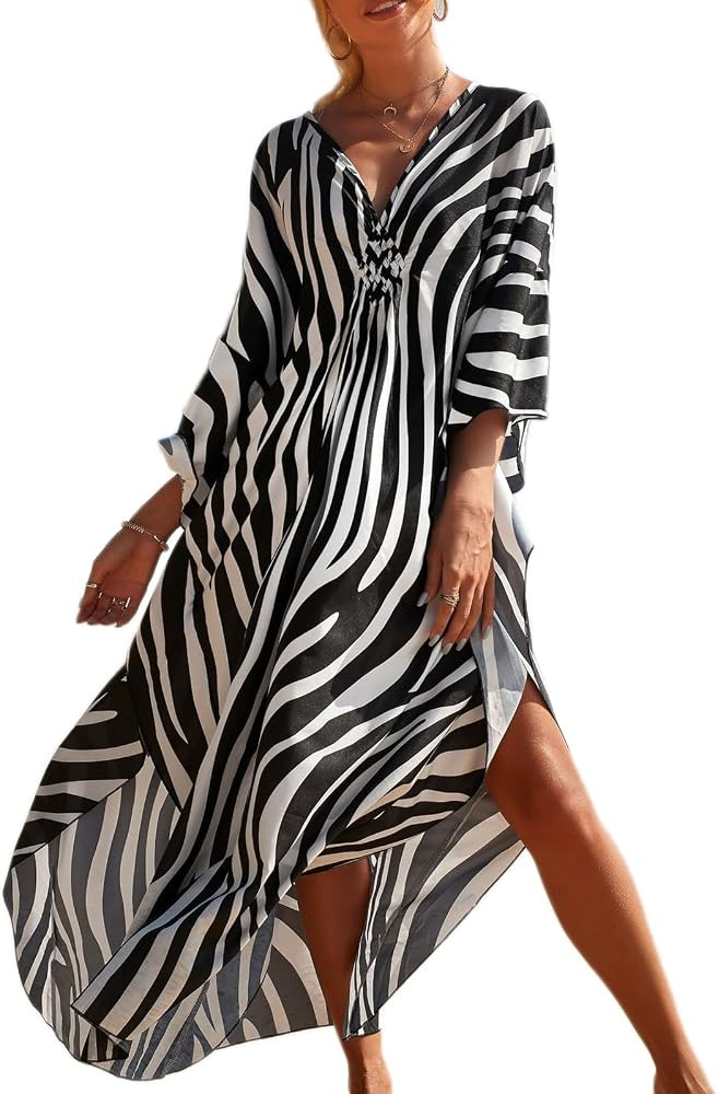 Baynetin Damen Kaftan, Maxi Lange Strandkleid Boho Strandponcho Caftan Beachwear Druck Lose Nacht... | Amazon (DE)