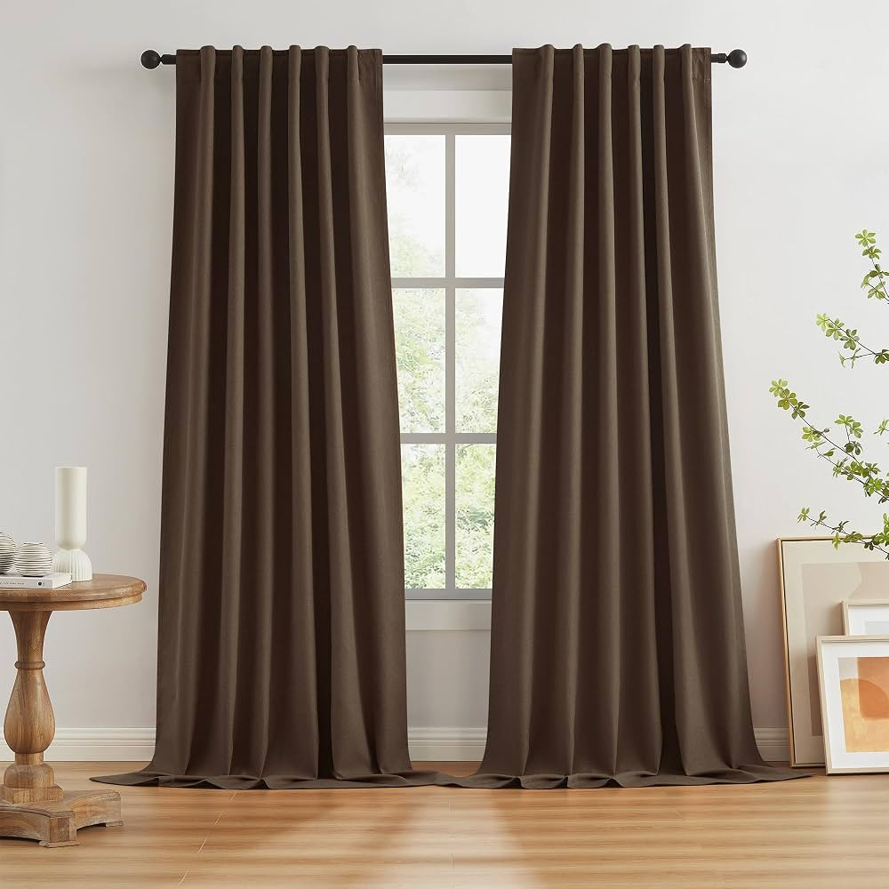 KEQIAOSUOCAI Brown Linen Textured Blackout Curtains 120 Inches Long for Living Room, Light Blocki... | Amazon (US)