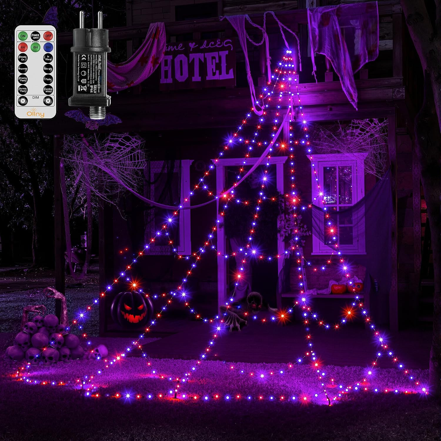 Ollny 3x3M 266 LEDs Halloween Spinnennetz IP67 8 Modi Dimmbar Timer Stecker | Amazon (DE)