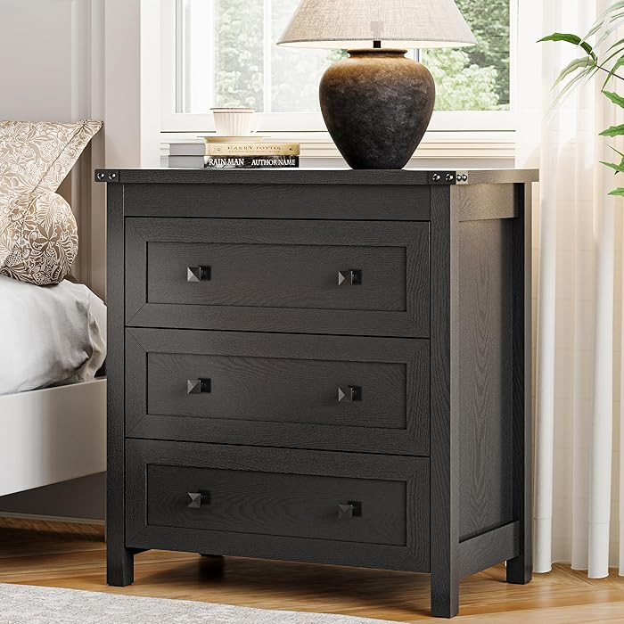 Dresser for Bedroom with 3 Drawers, 27.55" Wide Small Chests of Drawers, Farmhouse Wood Nightstan... | Amazon (US)