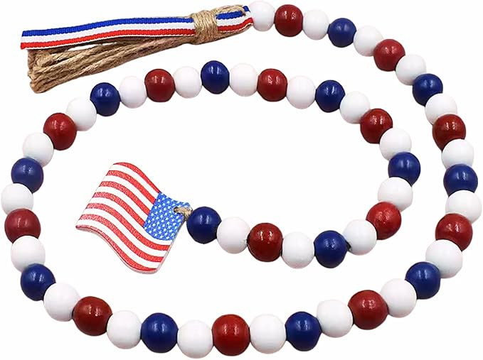 4th of July Wood Bead Garland Decorations with Tassels, 39.4 inch Independence Day Patriotic Hang... | Amazon (US)