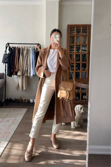 Casual spring outfit 🤍

Camel coat xs - on sale 
Basic white tee 
White cream jeans - linked similar jeans (I recommend sizing down in Madewell & Levi’s jeans ) 
Loafers 

#LTKfindsunder100 #LTKsalealert #LTKstyletip