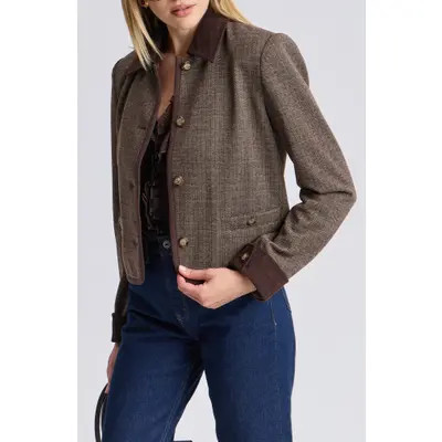 Bagatelle Herringbone Jacket with Corduroy Trim in Brown Herringbone at Nordstrom, Size X-Small | Nordstrom
