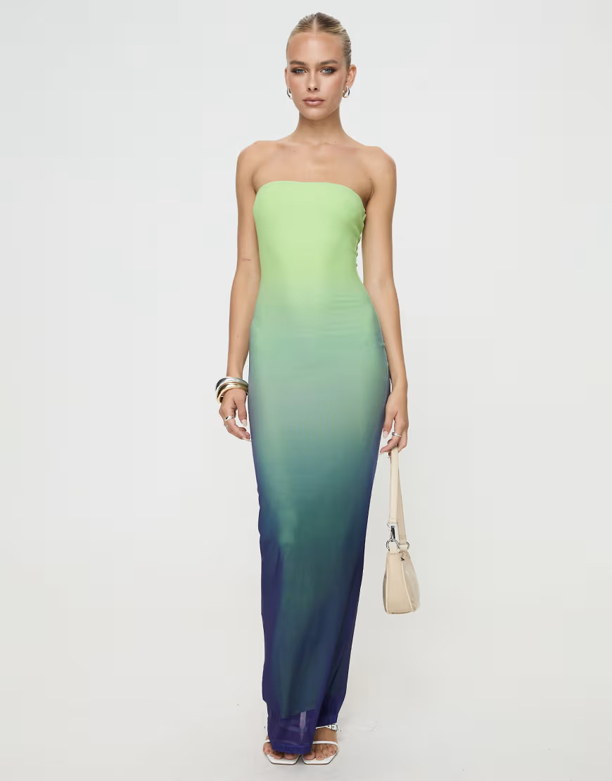 Princess Polly Stolen Love bandeau mesh maxi dress in green ombre-Multi | ASOS (Global)