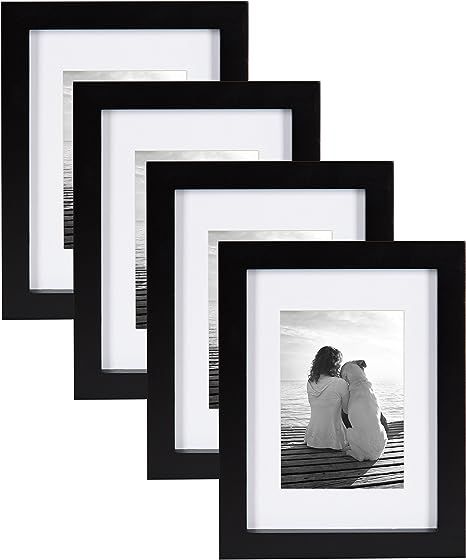 DesignOvation Gallery 5x7 matted to 3.5x5 Wood Picture Frame, Set of 4, Black, 4 Count | Amazon (US)