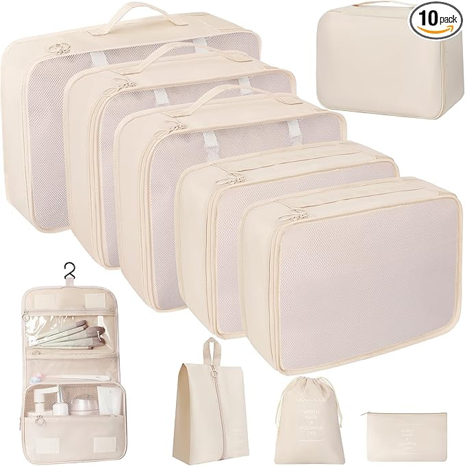 10 Pcs Set Packing Cubes For Travel Packing Organizers Travel Essentials Luggage Organizer Bags,E... | Amazon (US)