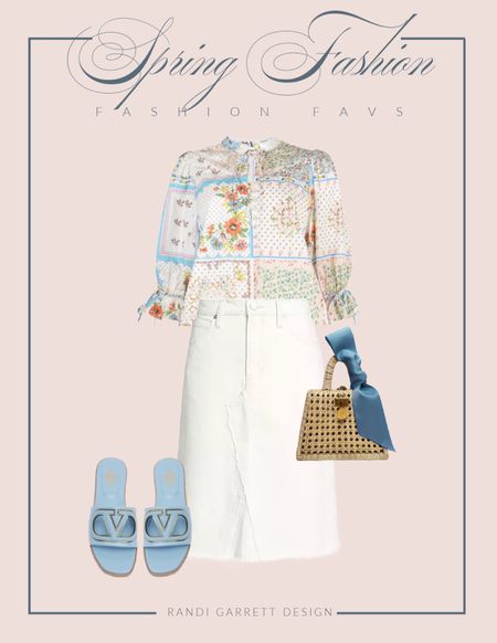 Spring outfit floral top white denim skirt blue slides cane purse 

#LTKSeasonal #LTKstyletip #LTKshoecrush
