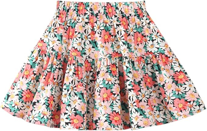 Girls and Toddlers Skirts Floral & Plaid Mini Skirt with Built-in Shorts | Amazon (US)