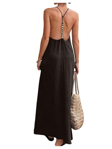 Verdusa Women's Backless Cami Dresses Linen Maxi Dress Sundress Open Back Vacation Beach Summer O... | Amazon (US)
