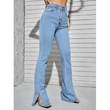Women s High Waist Split Hem Jeans 22112W21760 | Walmart (US)