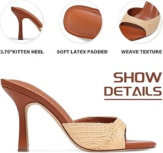 Raffia Woven Heels Sandals for Women Slip On Kitten Heels Mule Slides - Open toe, Espadrille, Sum... | Amazon (US)